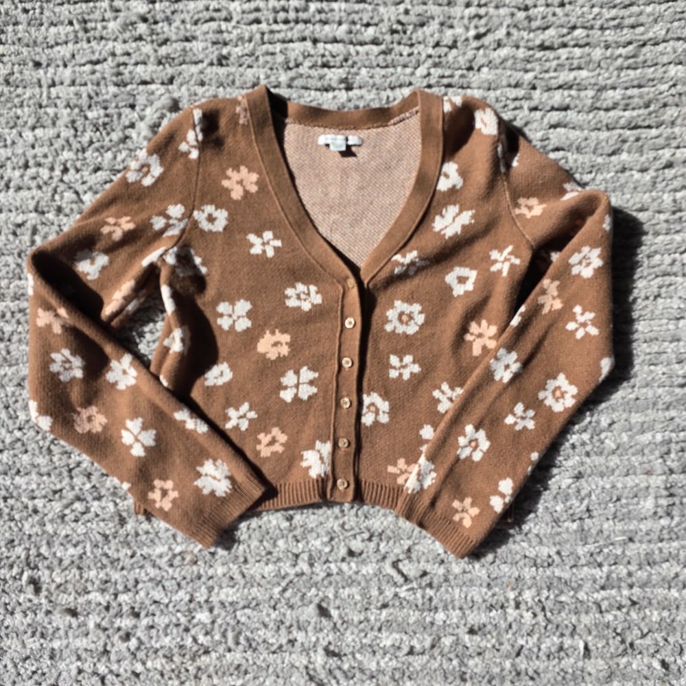 American Eagle Outfitters Brown Floral Cardigan, Size XS
